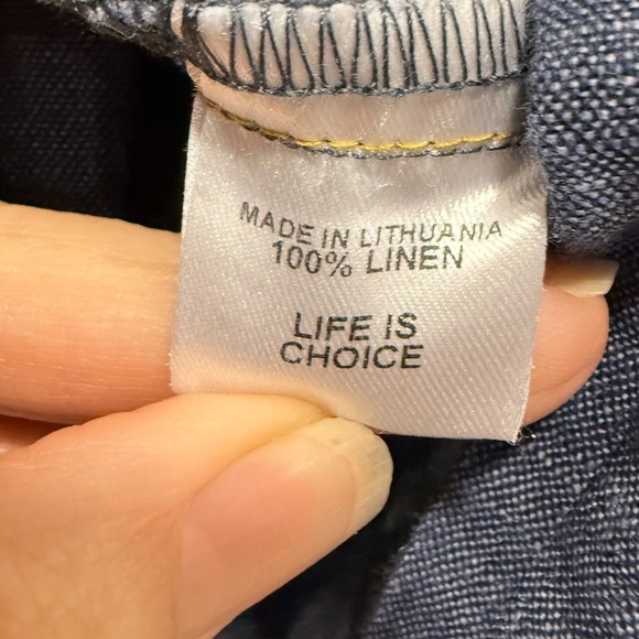 Flax 100% Linen Dark Chambray Long Sleeve Button Up Linen Shirtdress - Picture 7 of 10